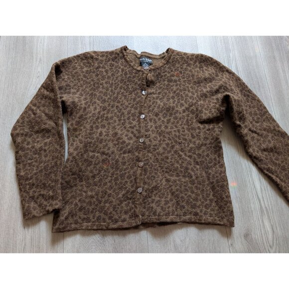 Alexandra Bartlett Petite Wool Cardigan Sweater PL Brown Animal Print Button-Up - Picture 2 of 7